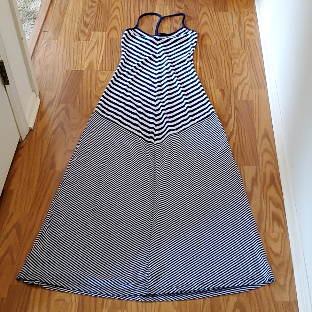 Derek Heart Blue and White Striped Maxi Dress